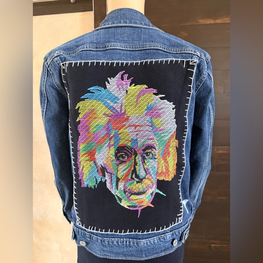 Upcycled Lucky Brand Albert Einstein Denim Jacket Size M